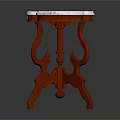 Vintage Decorative Table With White Marble Top And Red Carved Wooden Base