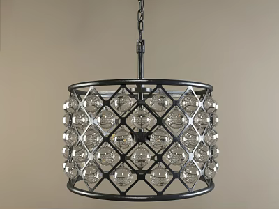 Modern Circular Chandelier With Black Metal Diamond Lattice Frame And Transparent Glass Balls 3d model