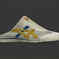 White Mesh Slippers With Yellow Blue Stripes Casual Open Back Comfortable Daily Wear