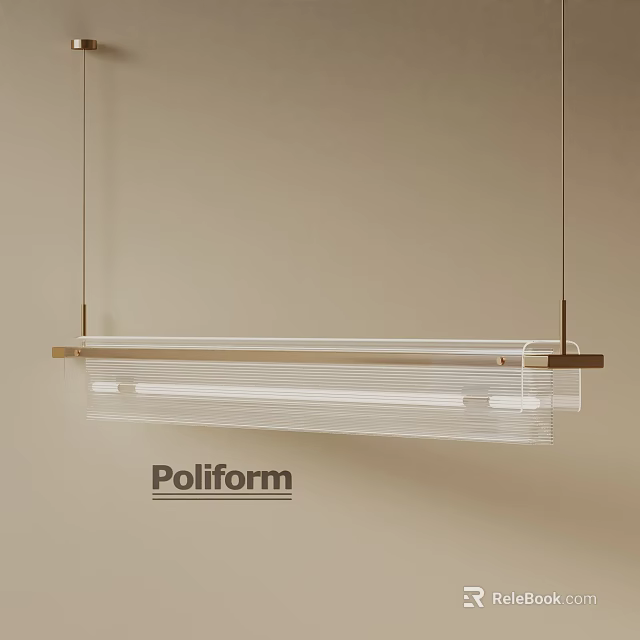 Elegant Modern Linear Chandelier with Metal Frame and Transparent Components by Poliform 3d model