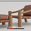 Stylish Black and Brown Leather Leisure Chairs with Matching Stools and Wooden Frames