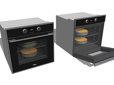 Modern Kitchen Oven Appliance With Open Closed Door And Baking Tray 3d model