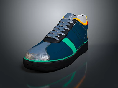 Blue Green Yellow Accent Lace Up Striped Casual Sneakers With Black Sole 3d model