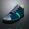 Blue Green Yellow Accent Lace Up Striped Casual Sneakers With Black Sole