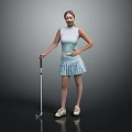 A Woman in Light Green Sleeveless Top and Pleated Skirt Holding Golf Club Standing