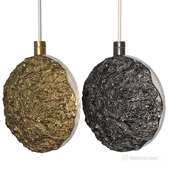 Stylish Gold and Black Spherical Pendant Lights with Textured Surface Design 3d model 