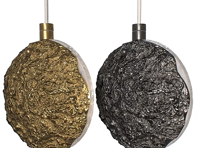 Stylish Gold and Black Spherical Pendant Lights with Textured Surface Design 3d model