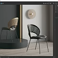 Stylish Accent Chairs With Curved Wooden Backrest And Black Metal Legs In Modern Grey Room