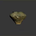 Sculpture Carving Of Ancient Ceramic Jar With Broken Rim Textured Surface Patina