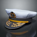 Naval Officer Cap With White Crown Black Brim Gold Leaf Pattern And Anchor Emblem