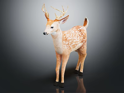 Realistic Deer Figure With Antlers And Brown White Spots On Dark Background 3d model