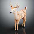 Realistic Deer Figure With Antlers And Brown White Spots On Dark Background