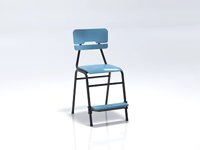 Blue Foldable Bar Stool With Black Frame And Footrest Simple Modern Design 3d model