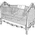 Elegant White Baby Crib With Intricate Carved Details And Decorative Railings