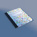 Three Colorful Geometric Pattern Cover Notebooks With White Labels And Green Pens