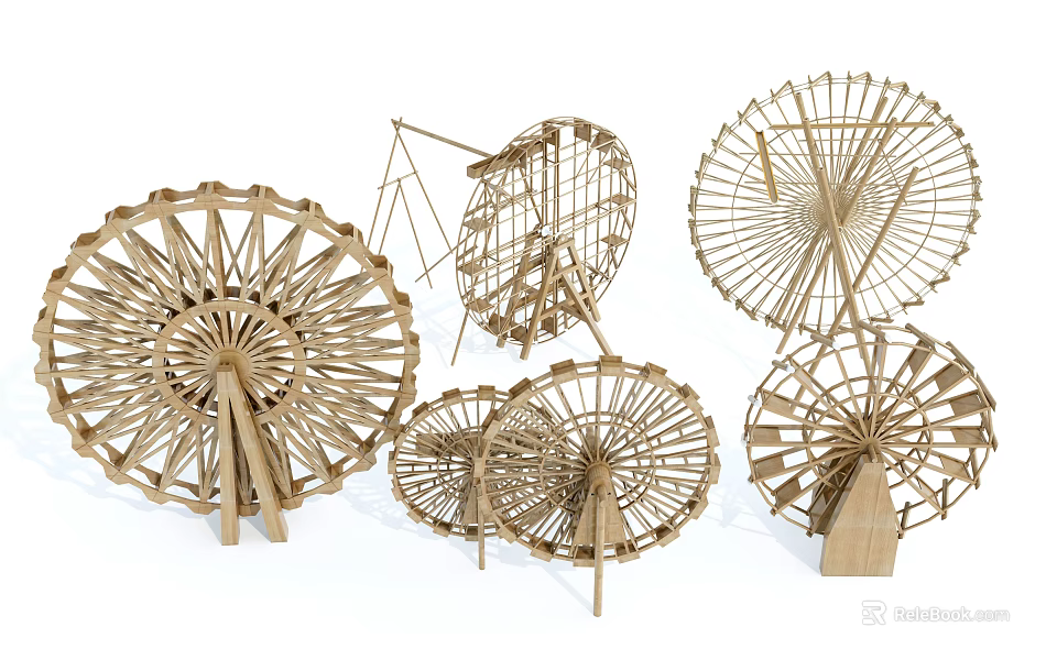 Decorative Wooden Windmill Garden Ornaments with Various Sizes and Intricate Designs 3d model 