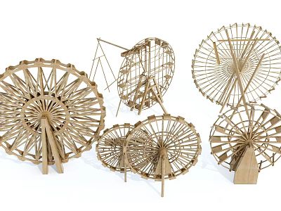 Decorative Wooden Windmill Garden Ornaments with Various Sizes and Intricate Designs 3d model