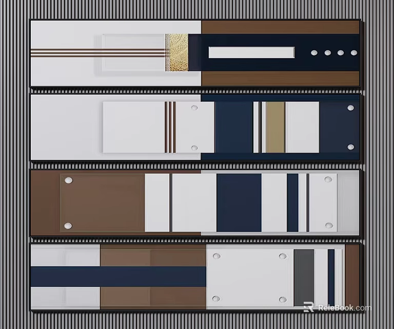 Decorative Patterned Panels With Brown White Navy Gold Horizontal Stripes And Design Elements 3d model