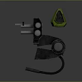 Futuristic Weapon With Gray Metal Body Green Component Circular Metal Parts And Silver Grip