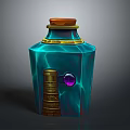 Enchanted Teal Blue Potion Bottle With Gold Accents Brown Cork And Purple Gem