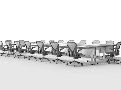 Modern Conference Table With Wheeled Office Chairs In Meeting Room Setup 3d model