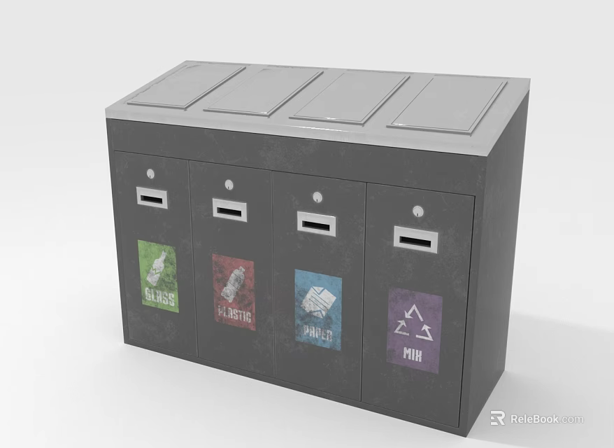 Garbage Sorting Equipment With Four Compartments And Recycling Symbols For Waste Separation 3d model 