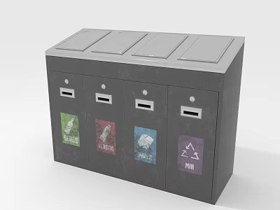 Garbage Sorting Equipment With Four Compartments And Recycling Symbols For Waste Separation 3d model
