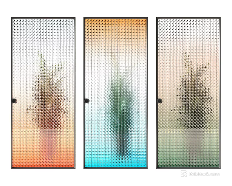 Modern Glass Partition with Perforated Patterns Colorful Gradient and Plant Background Design 3d model 