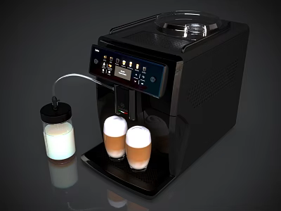 Sleek Black Coffee Machine With Digital Display Milk Container And Coffee Cups 3d model