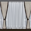 Elegant Beige Curtains with Brown Trim Sheer White Layer Golden Tiebacks Large Window City View