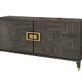 Modern Entryway Side Cabinet with Dark Gray Wood Grain Pattern Golden Handle and Golden Legs