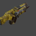 Golden Black Sci Fi Weapon With Metallic Blade Sharp Spikes And Futuristic Design