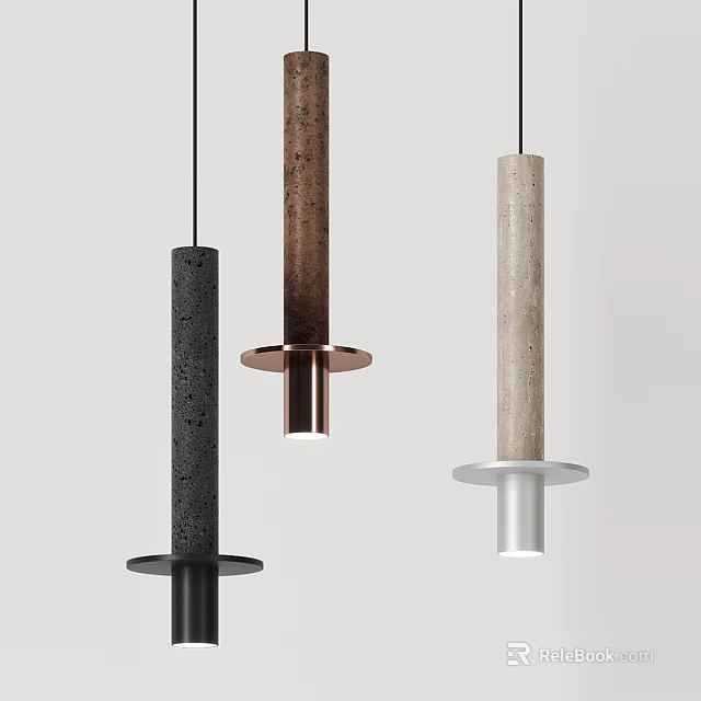 Stylish Modern Cylindrical Pendant Lights In Black Brown Beige With Round Bases Design 3d model