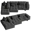 Modern Dark Gray Sectional Sofa With Soft Pillows And Cozy Blanket 3d model