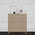 Modern Light Oak Five Drawer Dresser With Round Knobs And Minimalist Decorative Items On Top 3d model