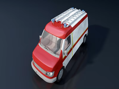 Red and White Utility Vehicle with Roof Ladder and Emergency Lights for Rescue Operations 3d model