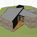 Modern Detached Villa with Stone Walls Black Facade and Stone Patio Entrance Area