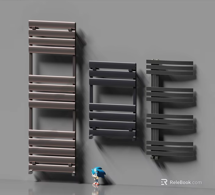 Modern Wall Mounted Bathroom Shelves With Dark Finish And Multiple Styles 3d model 