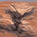 Artistic Garden Landscape Design With Red Terrain Gullies And Rocky Textures