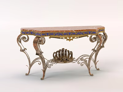 Ornate Decorative Cabinet With Marble Top Metal Scrollwork And Blue Gold Accents 3d model