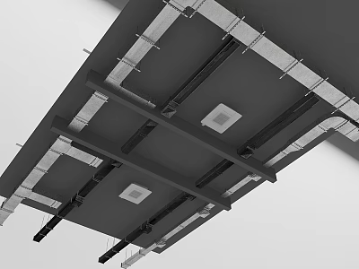 Industrial Ceiling Structure Featuring Metal Joists Installation Brackets And Light Fixture Openings 3d model