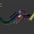 Blue Industrial Conveyor Equipment With Curved Tracks Platforms And Production Line Structures