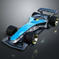 Modern Blue Black Racing Car With Aerodynamic Design Large Wheels And Rear Spoiler