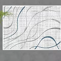 Modern Square Rug With Gray And Blue Wavy Lines For Interior Decor 3d model