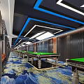 Elegant Billiard Room Interior With Multiple Pool Tables Green Felt And Blue Ceiling Lights 3d model