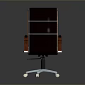 Black Leather Executive Office Chair With High Backrest Brown Armrests Stitching Details And Metal Wheels