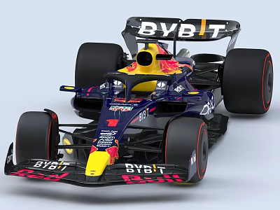 Red Bull Formula 1 Race Car With Bybit Logo Blue Red Aerodynamic Design Yellow Cockpit 3d model