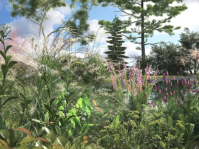 Lush Garden Shrubs With Green Foliage And Colorful Flowers In Natural Outdoor Landscape 3d model