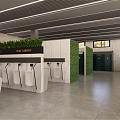 Modern Public Toilet Interior With Urinals Green Vertical Garden And Gray Flooring