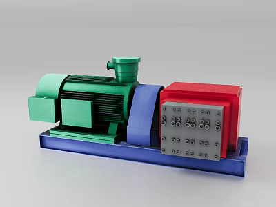 Colorful Industrial Equipment With Green Motor Red Control Box And Blue Base 3d model
